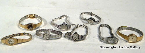 8 Ladies Wrist Watches: Bulova, etc.: 8 Ladies wrist watches including Circa 101, Bulova, Seiko, Citizen, Caravelle, Pulsar, Timex, one unmarked