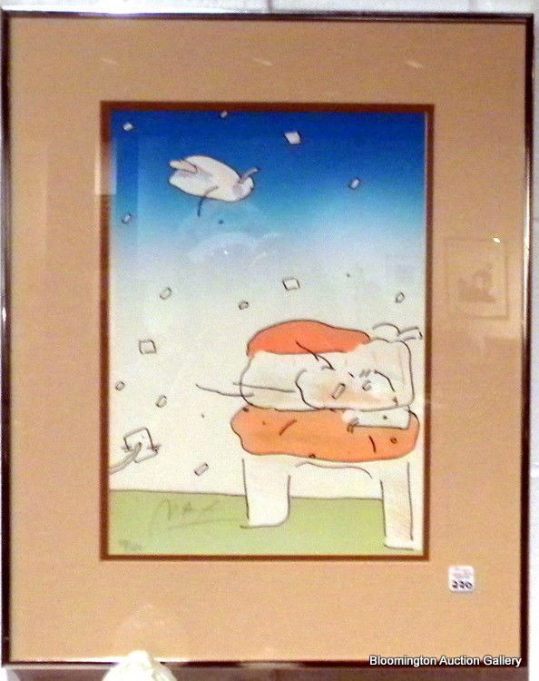 Framed Peter Max Print #49/280: Framed Peter Max Print Abstract with Chair signed in pencil Max #49/280 - Vintage - 20 1/4" x 16 1/4"