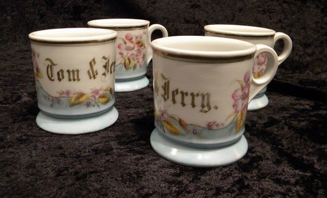 4 KPM Tom & Jerry Porcelain Mugs: 4 KPM Tom & Jerry Porcelain Mugs - 3 1/4 - Antique