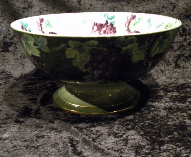 Keller & Guerin Punch Bowl, Antique: Keller & Guerin Punch Bowl decorated with grapes & leaves - 7.5" H X 15" Dia, minor chip on rim - Antique
