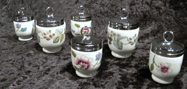 6 Royal Worcester Egg Coddlers:: 6 Royal Worcester Egg Coddlers: 2 Large - 4" high and 4 Small - 3.5" high - all with original boxes