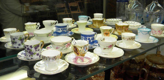 11 Miscellaneous Porcelain Cups and Saucers: 11 Miscellaneous porcelain cups and saucers including R.S. Germany, Limoges, Japan, Nippon, Blue Willow.
