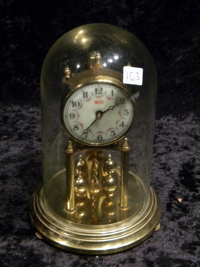 Brass Welby Anniversary Clock under Clear Glass Dome