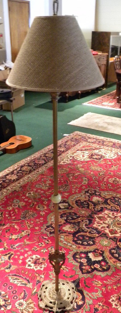 Brass Based Floor Lamp w/ Fabric Shade: Brass based floor lamp with fabric shade - 66"h
