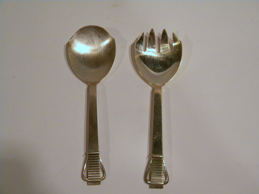 Georg Jensen Sterling Silver Salad Serving Set: Georg Jensen Denmark Sterling Silver Salad Serving Set: 1 Large Spoon and Fork 187 grams total wt.