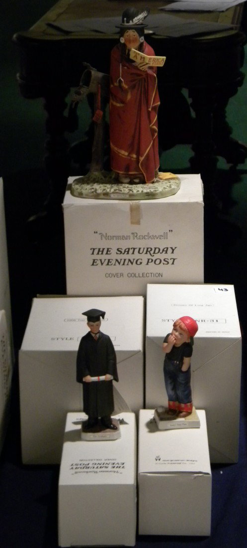 5 Grossman Norman Rockwell Figurines: 5 Dave Grossman Designs "Norman Rockwell" The Saturday Evening Post Cover Collection Figurines including "100th Year of Baseball" (6" x 4" x 3 1/2"), "Scotty's Home Plate" (5" x 2" x 1 1/2" ), "The Gr
