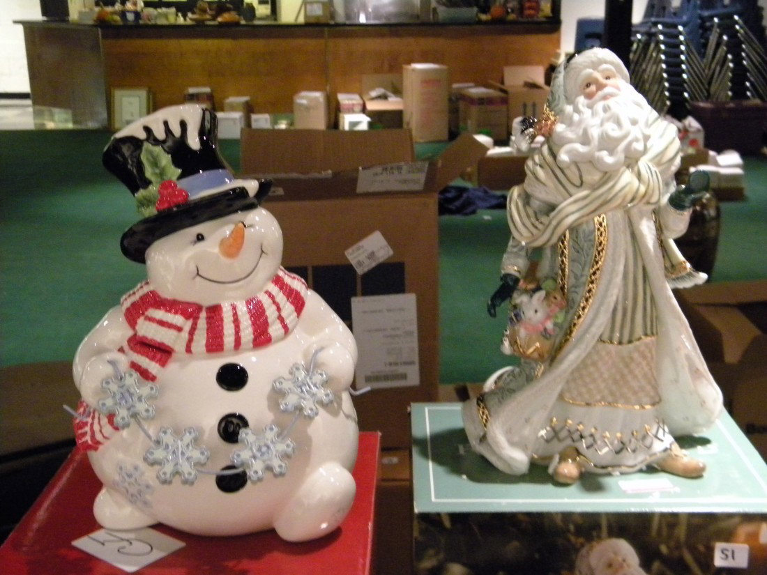 2 Fitz & Floyd Christmas Items: Fitz & Floyd "Snow Days" Cookie Jar NIB and "Georgian Santa" Figurine NIB.