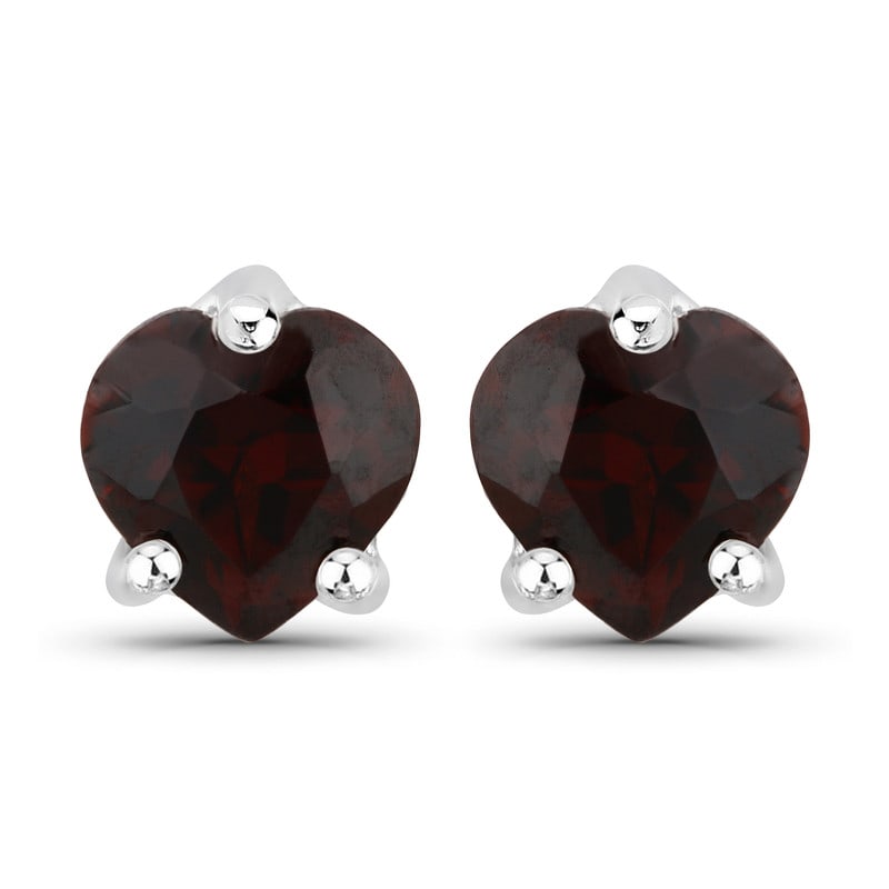 Garnet Heart Shape 925 Sterling Silver Rhodium Earrings: Elegant pair of earrings crafted in 925 sterling silver, featuring Garnet Heart Shape, 4.00mm, 2 pcs. Finished with rhodium for a bright, polished appearance. Fitted with push post.Product Details:Mai