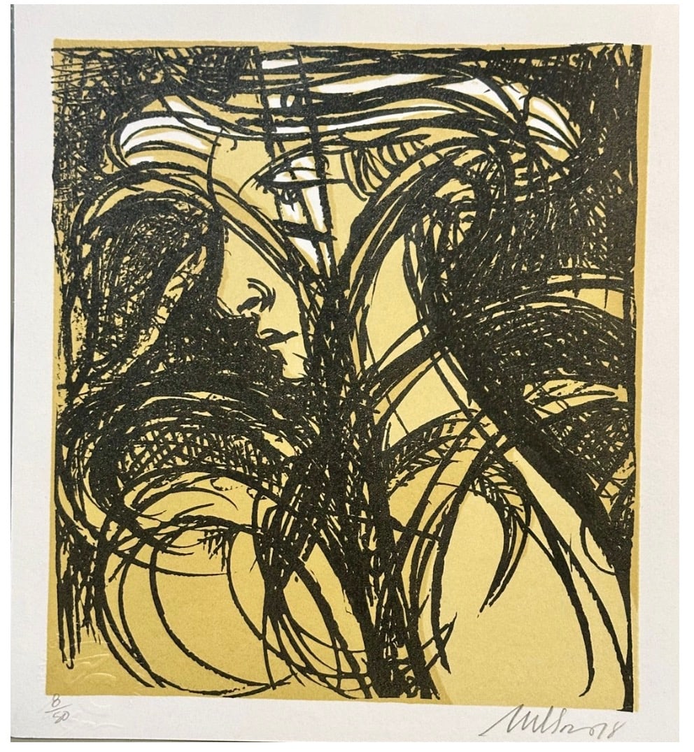 Nelson Dominguez, Cuban graphic work, "girl with sombrero" signed and numbered limited edition: Nelson Dominguez born in Santiago de Cuba in 1947, is one of the great masters of Cuban art, both from the golden age of the Revolution and a contemporary period. The artist is considered to be on the