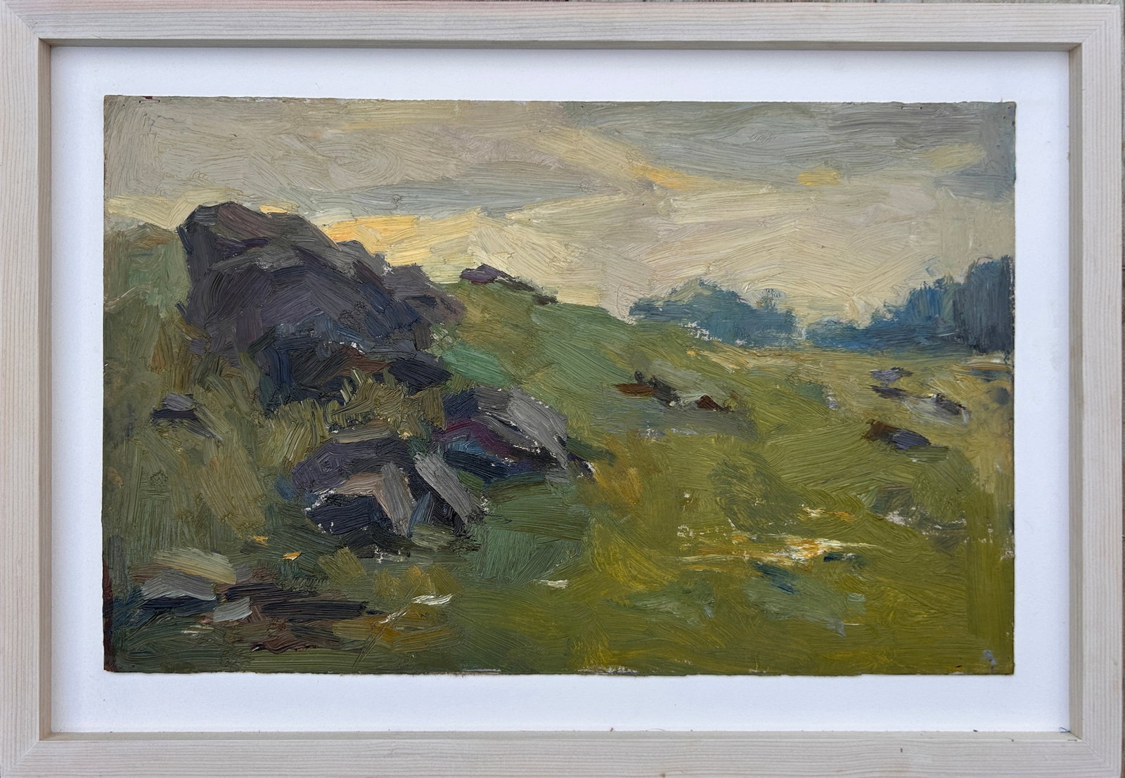 Ruslan Ivashenko, Ukrainian. Contemporary. Oil on board. "Yellow Sky" (framed): 60x42 cm framed size Ukrainian contemporary art
