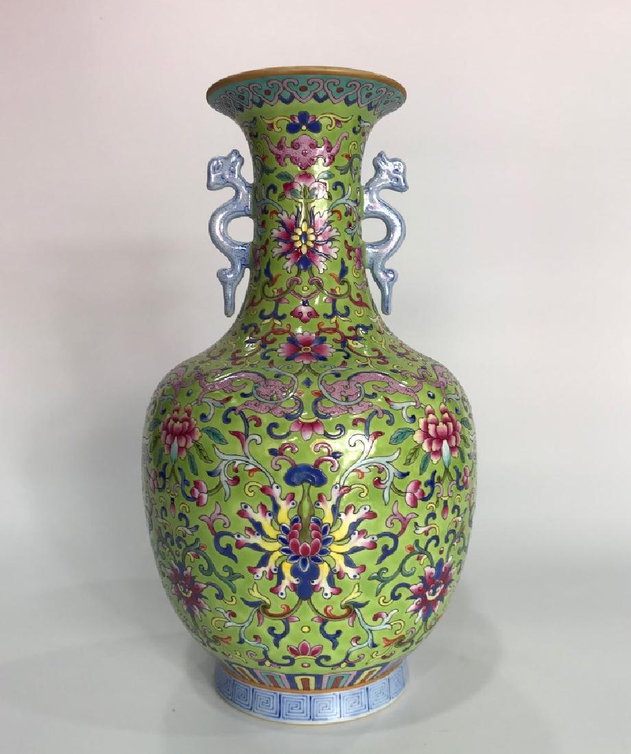 A YELLOW-GROUND FAMILLE-ROSE VASE , QING DYNASTY (1 of 9)