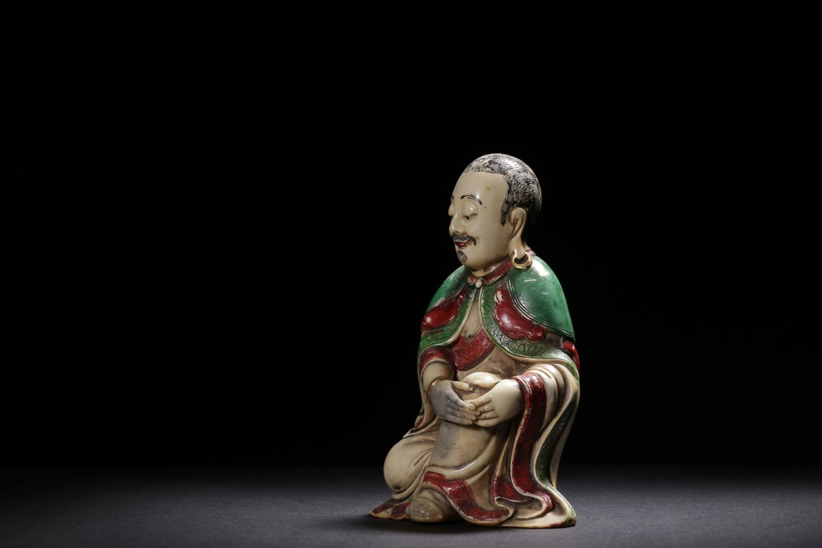 A PAINTED SOAPSTONE LUOHAN .QING PERIOD  清“ (1 of 9)