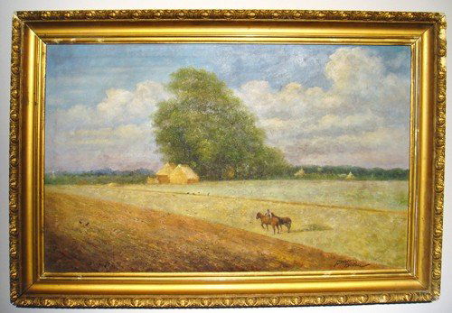 Francis Dixon: Francis Dixon oil painting on canvas, "Ere the winter storm begins." Signed lower right, "Francis Dixon." Site: 26"H x 35.5"W; Frame: 33"H x 42"W. Circa - Late 19th-Early 20th C.