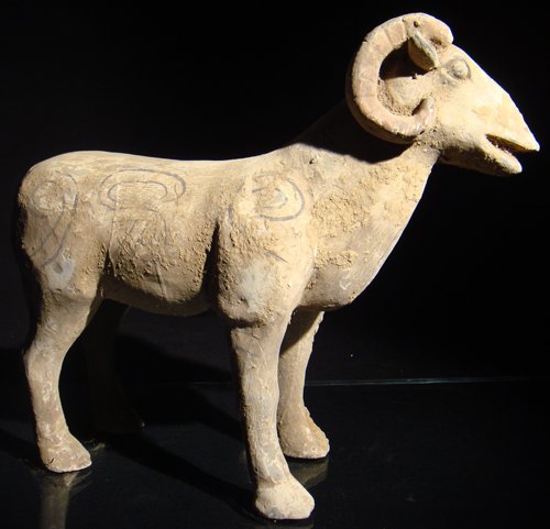 PAINTED POTTERY FIGURES OF ANIMALS, HAN DYNASTY: PAINTED POTTERY FIGURES OF ANIMALS 12 1/2''H