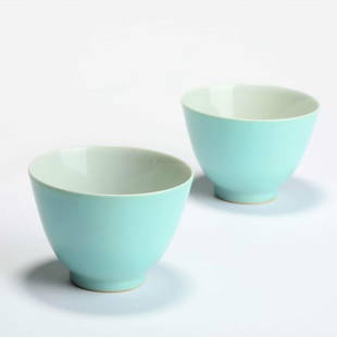 A Pair Of Blue Glaze Wine Cups: A Pair Of Blue Glaze Wine Cups 清雍正 天蓝釉酒杯