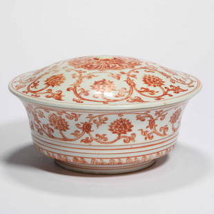 An Underglaze-Red Interlocking Lotus Bowl And Cover: An Underglaze-Red Interlocking Lotus Bowl And Cover 釉里红缠枝莲纹盖碗