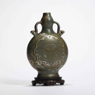 A Gilt Teadust Glaze Ruyi-Eared Vase: A Gilt Teadust Glaze Ruyi-Eared Vase 清乾隆 茶叶末釉描金如意耳瓶