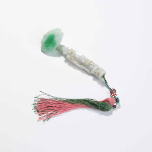 A Carved Jadeite Ruyi Scepter: A Carved Jadeite Ruyi Scepter 清中期 翡翠如意