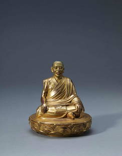 A Gilt Bronze Statue Of Lama: A Gilt Bronze Statue Of Lama 早期 铜鎏⾦噶玛巴佛像