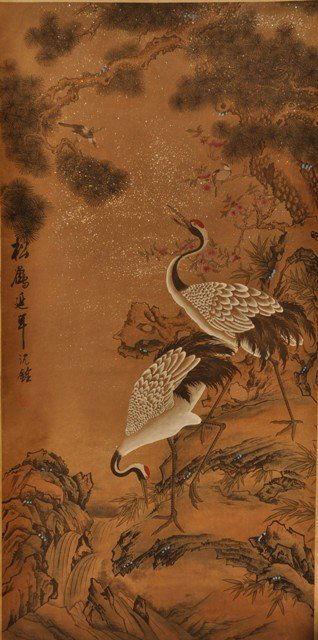 CHEN CHUN (QING DYNASTY): CHEN CHUN (QING DYNASTY) WATER COLOR ON PAPER 50 1/4'' X25''SIGED AND DATE ONE SEAL.