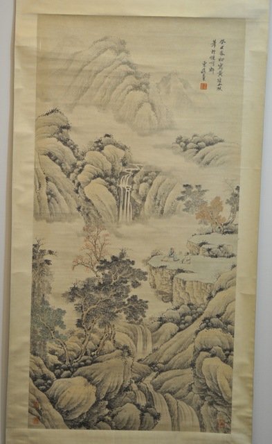 WANG YU (1662-1750) HNAGING SCROLL.: WANG YU (1662-1750) HANGING SCROLL. Signd and one artist seal.and three collectors seals. 25 1/4''x51'' in