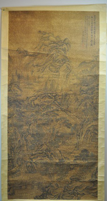 WANG YUN (1652-1735) HANGING SCROLL.: WANG YU (1652-1735) HANGING SCROLL.ink color on silk signed by wang yun with two artist's seals.35''x73'' in