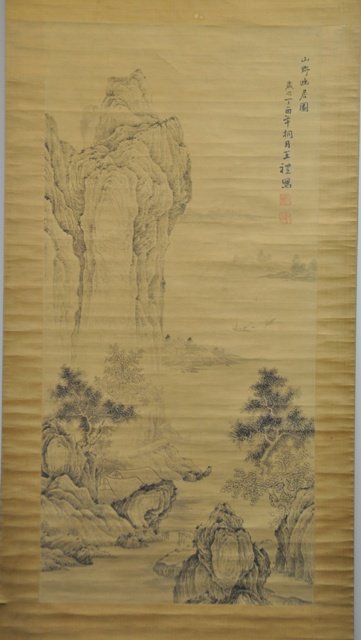 WANG LI (1831-1879) HANGING SCROLL.: WANG LI HANGING SCROLL.ink color on paper signed by wang li with two artist's seals.18 1/2''x 39''.