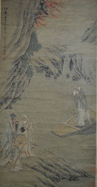 WANG SU (1794-1877): hanging scroll ink color on paper signed by WANG SU and with two artist's seals. 51''x26''.PROVENACE: FROM KANSAS PRIVATE COLLECTION.