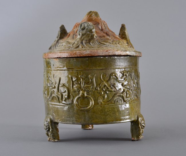 A CELADONGLAZED 'HILL' CENSER AND COVER, BOSHANLU
