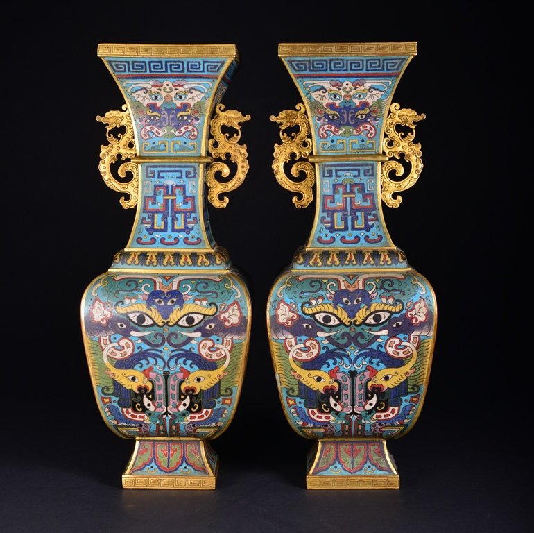 A PAIR OF CLOISONNE ENAMEL VESES (1 of 8)
