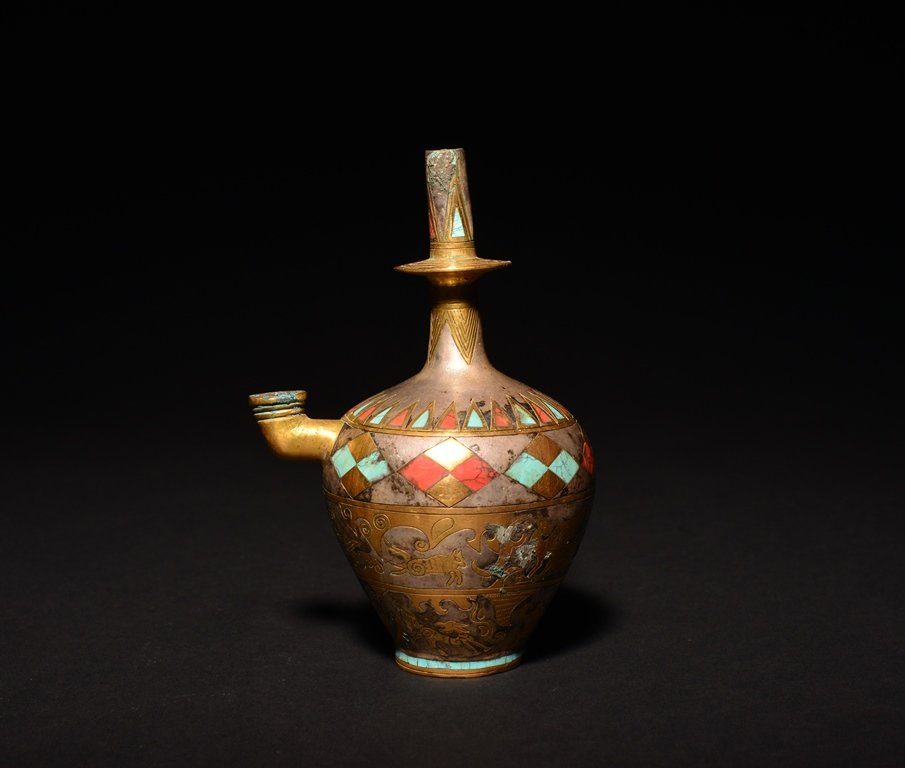 A SILVER GEM-STONE INLAID VASE (1 of 6)