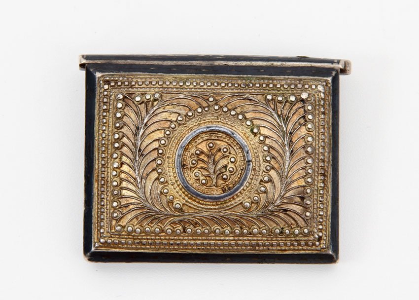 CAUCASIAN SILVER GILT BUCKLE: Caucasian silver gilt buckle decorated with filigree work. 19th century