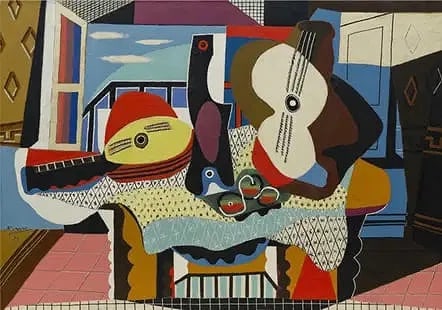 Pablo Picasso - "Mandolin & Guitar, 1924" - Print Sold After: Pablo Picasso - "Mandolin & Guitar, 1924" - Print on fine art heavy wove paper, Measures 54.20 X 37.50 Inches. These items are part of an estate sale and we are a consignment based Auction House. All