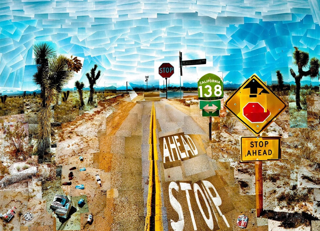 David Hockney 'Pearblossom highway' Print Sold After: David Hockney 'Pearblossom highway' Print - measures 34 X 23.5 inches. These items are part of an estate sale and we are a consignment based Auction House. All auction lots are sold strictly "AS IS." 