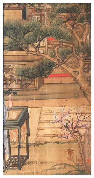 Chinese ink painting by Wang Zhicheng, Corner of Fo: Chinese ink painting by Wang Zhicheng, Corner of Forbidden City, mounted, Qing Dynasty, 49.5x25cm