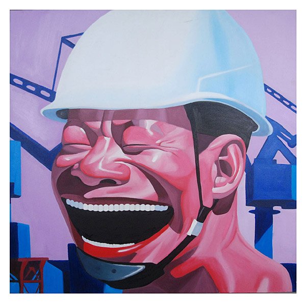 YUE MINJUN, Worker's Smile, oil on canvas (framele: YUE MINJUN, Worker's Smile, oil on canvas (frameless), modern times, 90x90cm