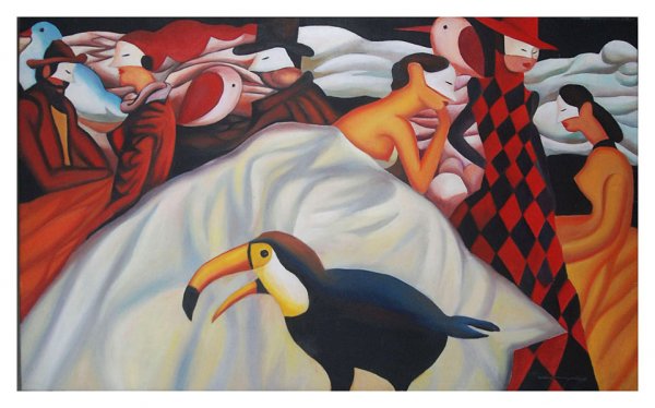 WANG XIANGMING, Masquerade Ball, oil on canvas (fr: WANG XIANGMING, Masquerade Ball, oil on canvas (frameless), modern times, 60x100cm