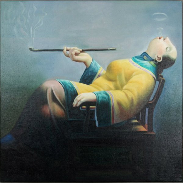 Anonymous, Somking woman on chair: 50x50cm(19.7x19.7in),oil on canvas. It's mimic artwork after Liu Baojun's style. Liu Baojun's work was a clear standout from the din, both in subject matter and technique. While technical excellence i