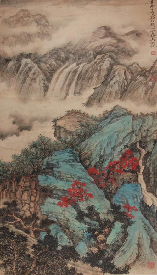 Wu Hufan ,Landscape: 148x81cm,Hanging scroll, ink and color on paper,Wu Hufan(1894-1968) of Great Master of traditional Chinese painting. For Chinese detail description, please check http://www.auctions100.com