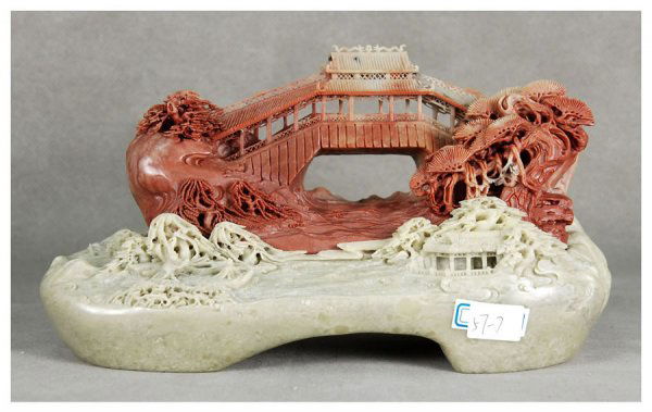 Chinese Qingtian stone bridge and figures carving: Chinese Qingtian stone bridge and figures carving ,modern time,H.15cm