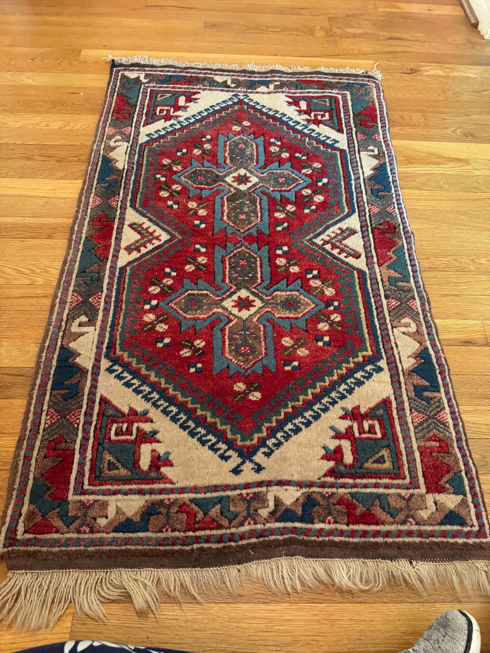 Antique Vintage Kazak Wool Rug 4'X28" — image 39