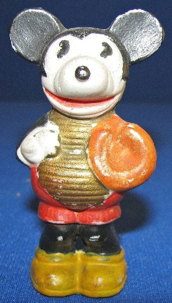MICKEY MOUSE BASEBALL PLAYER BISQUE WITH CATCHER V: Incised number S67, Minor paint wear. Size: 3.25" tall