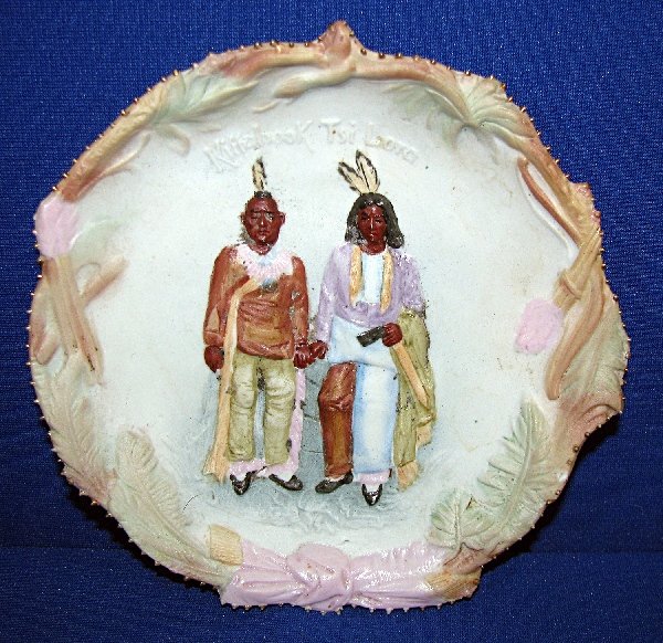 GERMAN BISQUE SOUVENIR PIN TRAY WITH INDIANS