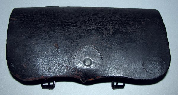 CIVIL WAR CARBINE CARTRIDGE BOX: It is complete with both inner flaps and wooden bullet slots. Made by Y M Wilkinson, Springfield, Mass. Leather shows typical age and use wear. Front flap is marked G T Woodbury, U.S. Ord. Dept, Sub I