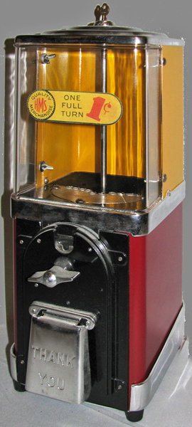 TOPPER HALF CABINET GUM MACHINE BY VICTOR: 1950 fully restored and working with original key. Size: 15 1/2" tall, 6" square base
