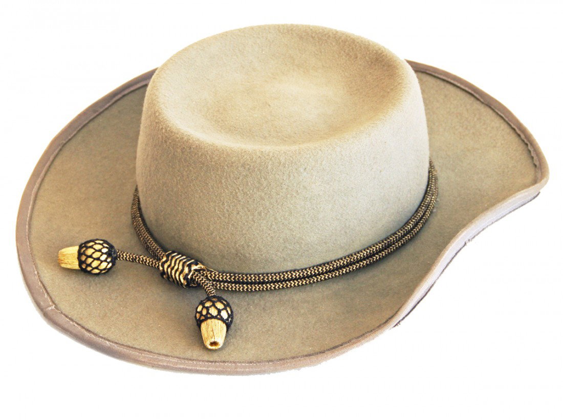 MOVIE PROP HAT FROM 1992 FILM GETTYSBURG: Confederate slouch hat worn by Martin Sheen as Gen. Robert E. Lee, typical of Lee, this unassuming hat reflects the personality of the leader of the Army of Virginia, includes original bullion and clo