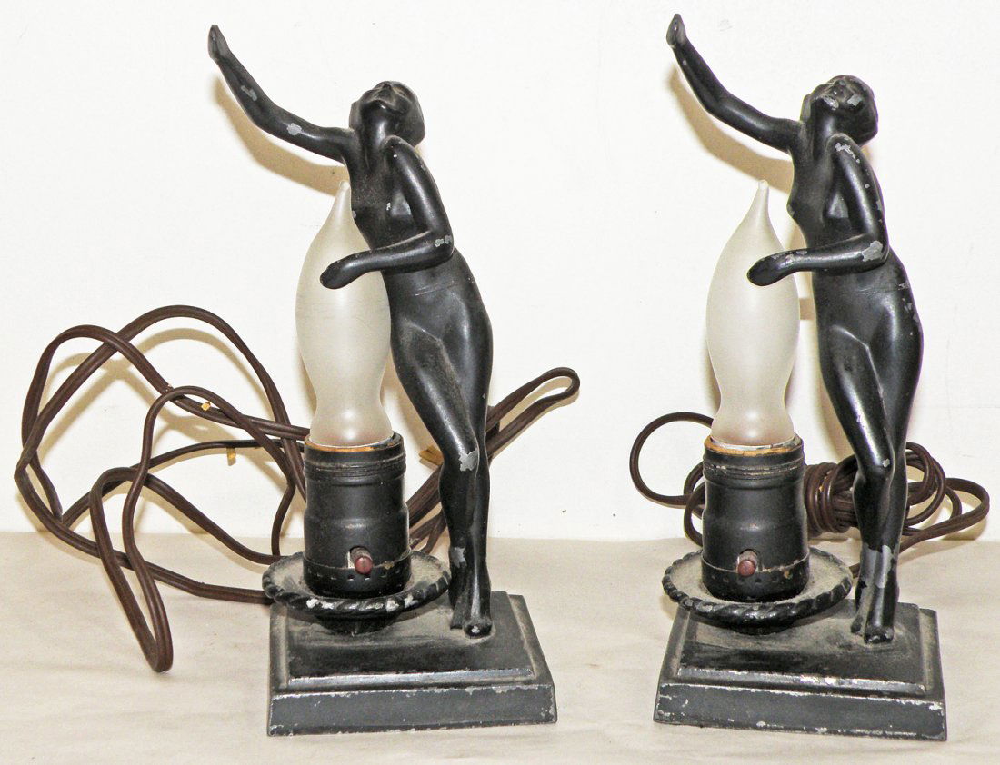 TWO FRANKART DRESSER LAMPS PATTERN L206: Scattered chipping to original paint. Size: 8 1/2" tall