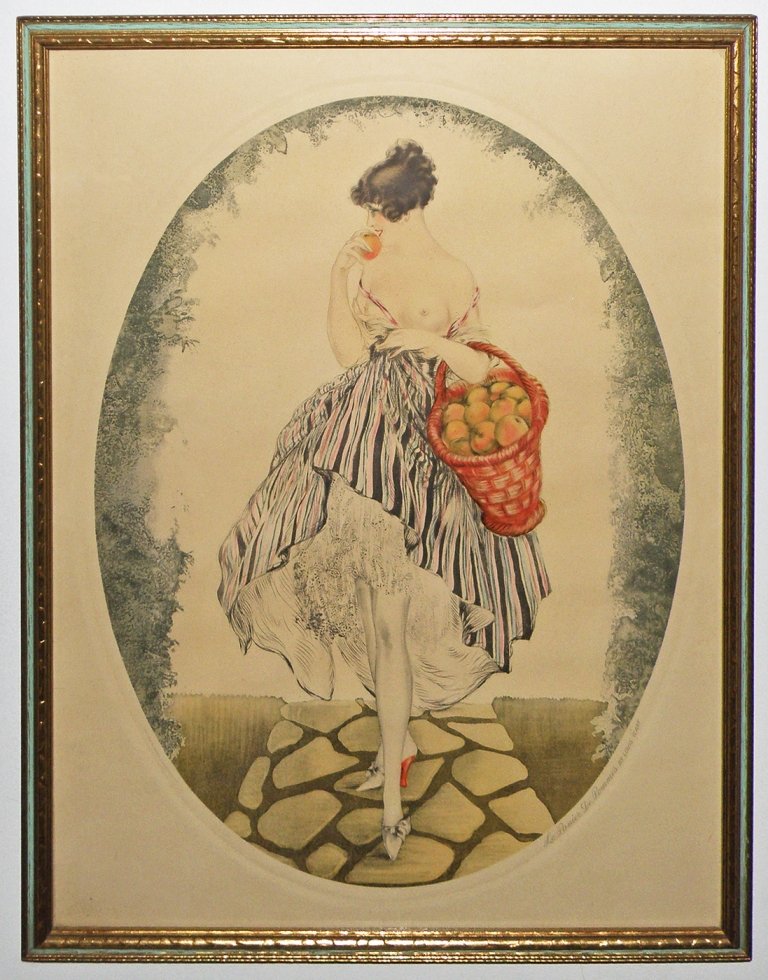 ICART PRINT BY MORRIS & BENDIEN: Print titled "Le Panier de pommes" by Louis Icart. Size: 16" X 20"