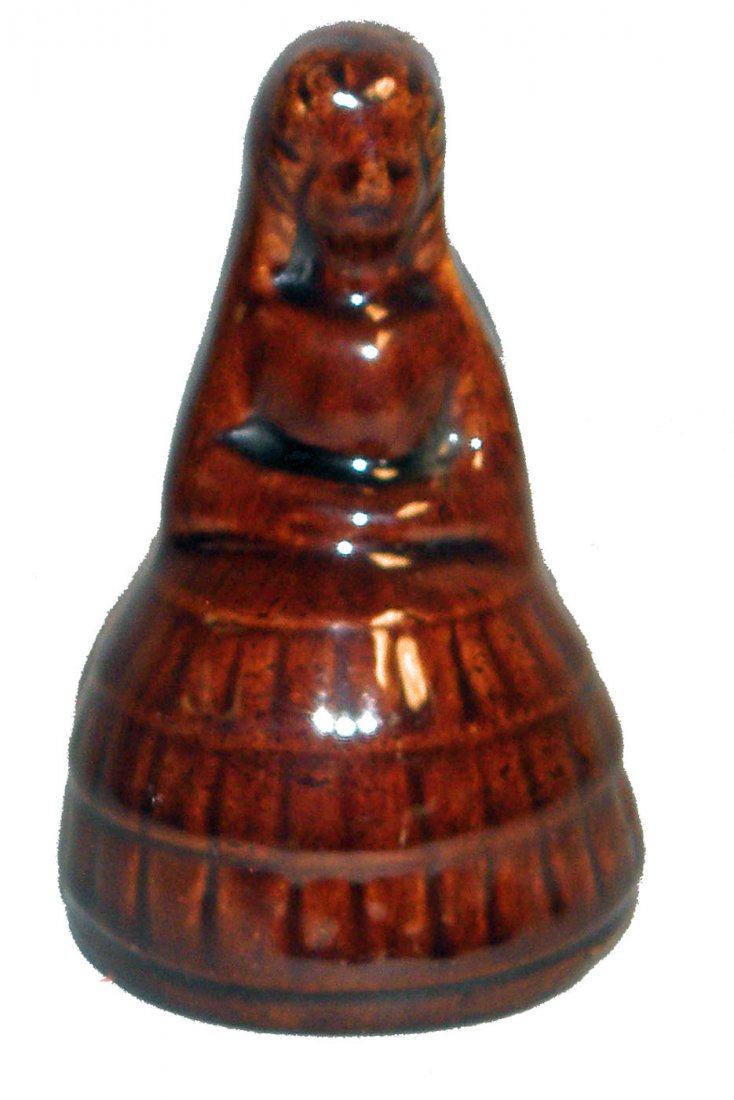 QUEEN VICTORIA CERAMIC STILL BANK: C-1850 glazed pottery. Ref. One Hundred Years of Ceramic Money Banks, by Beth Baddeley Huebner, Vol. 1, Plate 942, Rarity D. Size: 4" tall