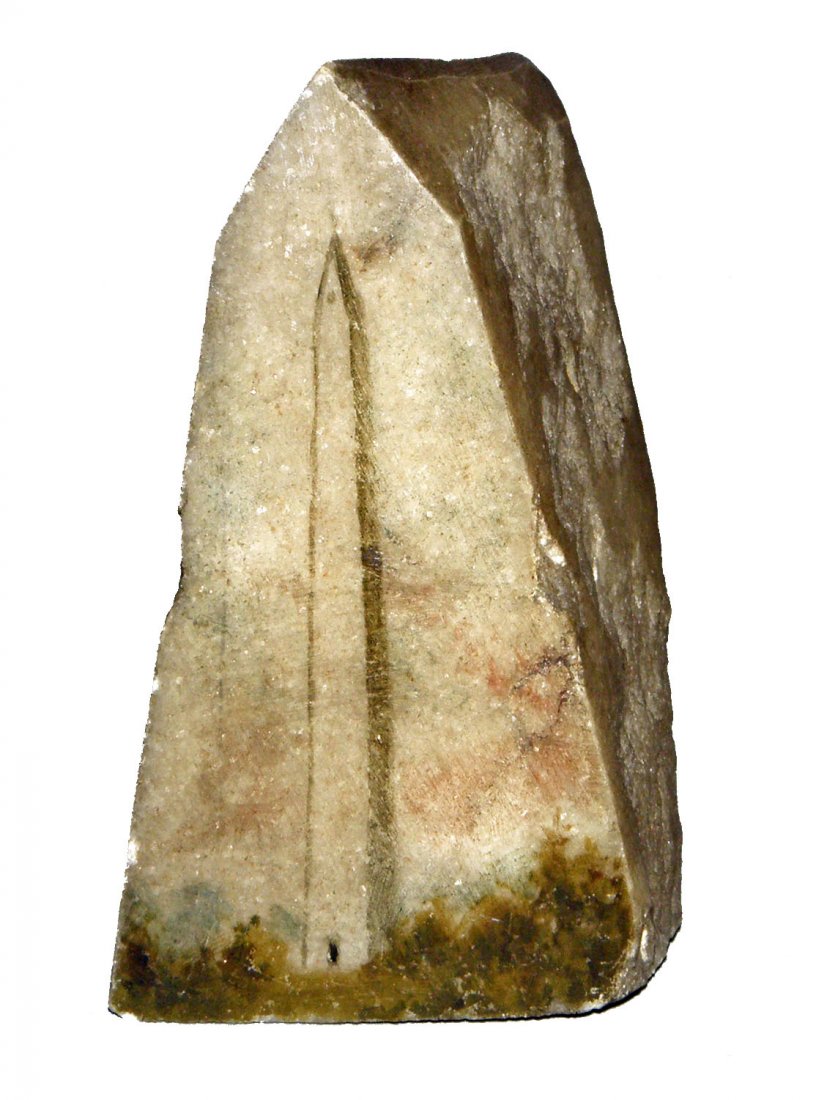 FOLK ART PAINTING OF THE WASHINGTON MONUMENT ON GR: These were likely done by itinerant artists during the construction of the monument (C-1880) using granite fragments from the stone masons. Very minor age wear. Size: 4" tall